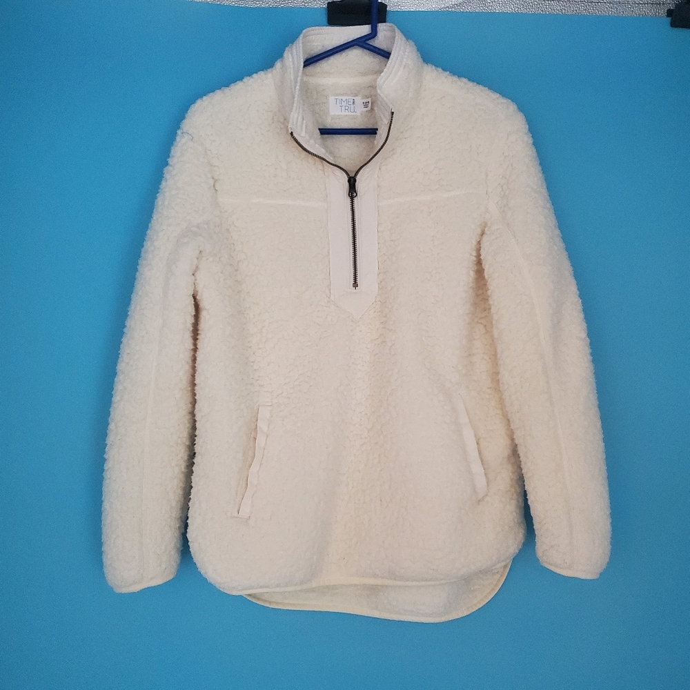 Time And Tru Jacket Size Small (4-6) Sherpa 1/4 Zip Long Sleeve